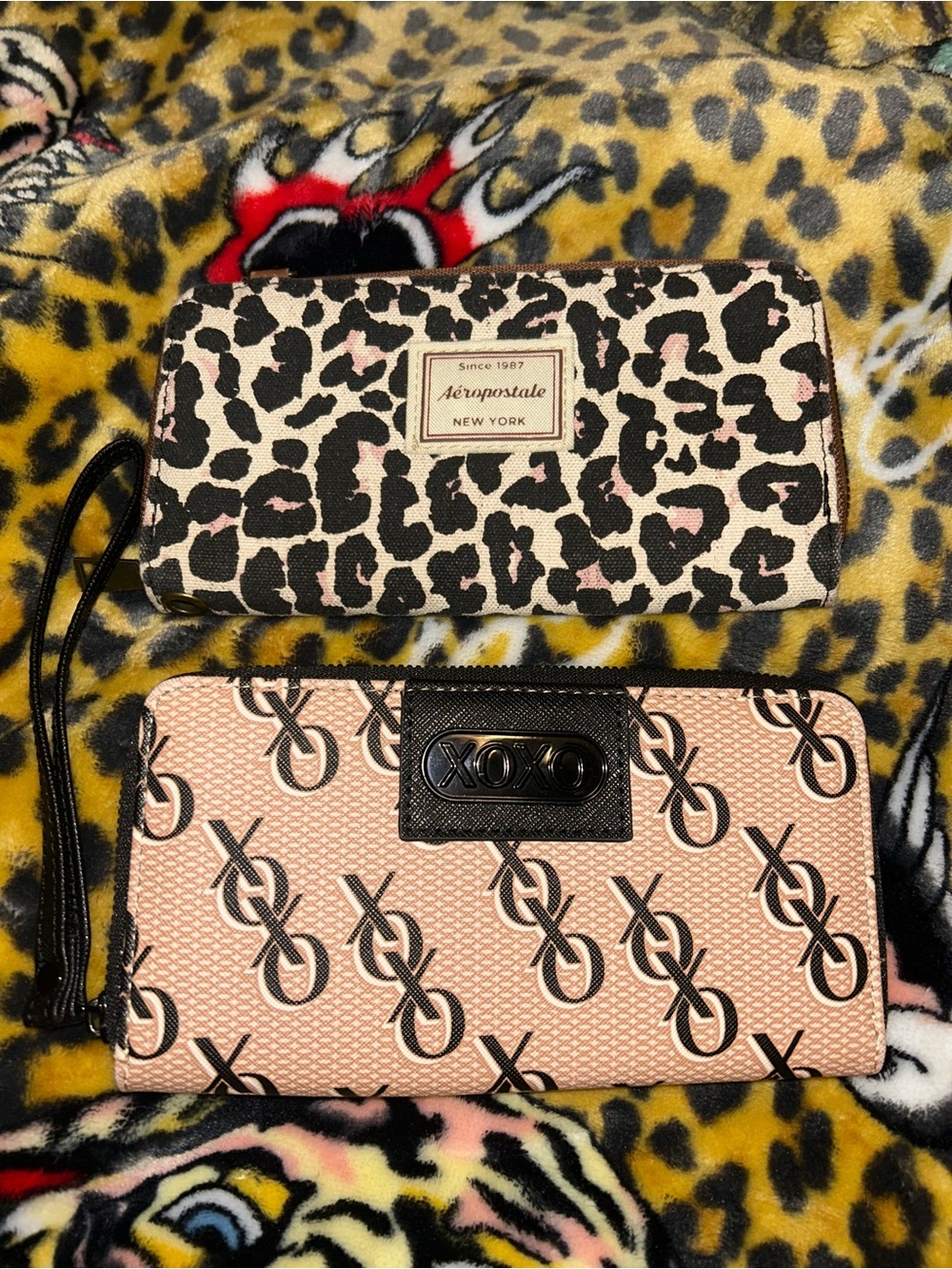 Aeropostale Pink and Black Leopard Print Wristlet